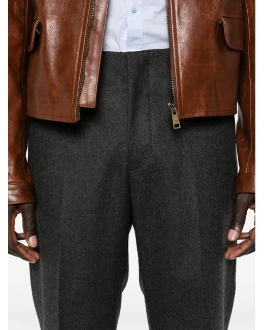 Prada Flanellen Wollen Straight Broek in het Black