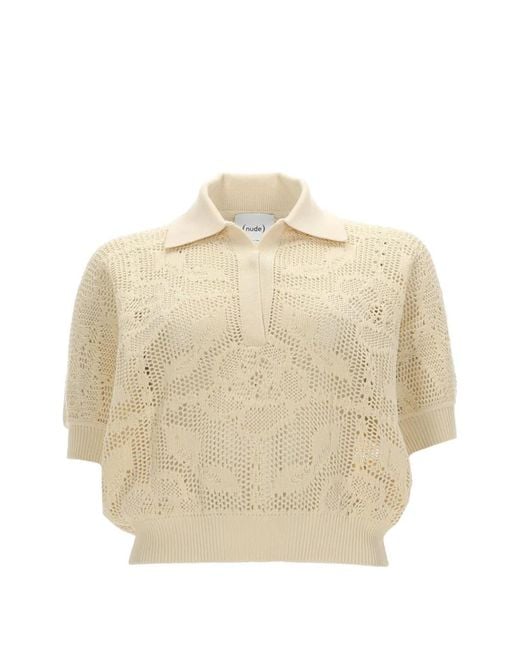 Nude Natural Crochet-Knit Polo Shirt