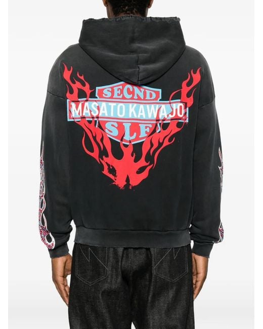 Secnd Slf Black Masato Kawajo Firestorm Zip-Up Cotton Hoodie for men