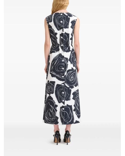 Marni Blue Rose-Print Midi Dress