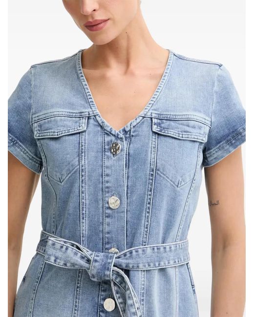 MARC AUREL Blue Belted Button-Front Denim Midi Dress