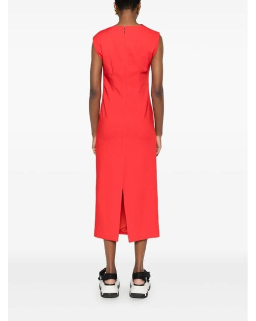 MSGM Red Asymmetric Midi Dress