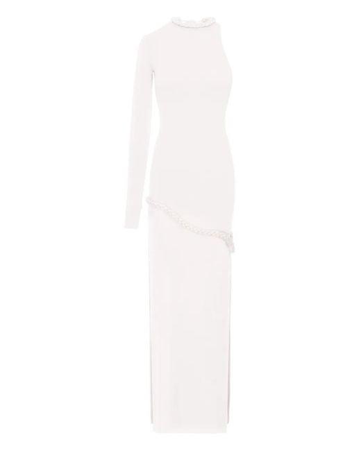 MANURI White Candy One-Sleeve Braided-Detail Maxi Dress