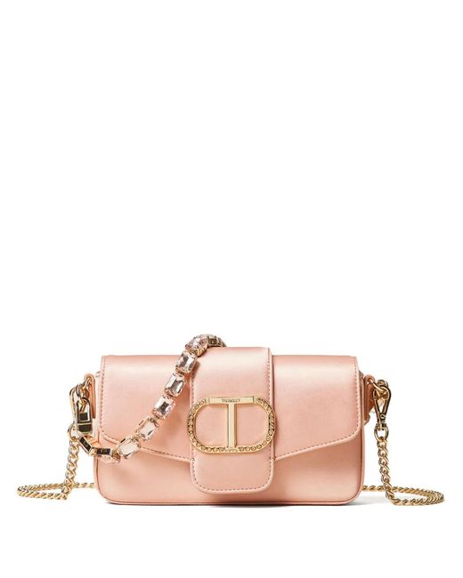Twinset Amie Satijnen Tas Verfraaid Met Kristallen in het Pink