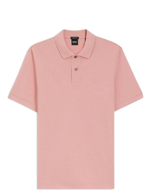 Boss Pink Button-Placket Polo Shirt for men