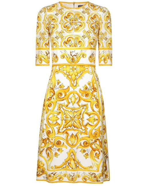 Dolce & Gabbana Metallic Majolica Silk Crepe Dress