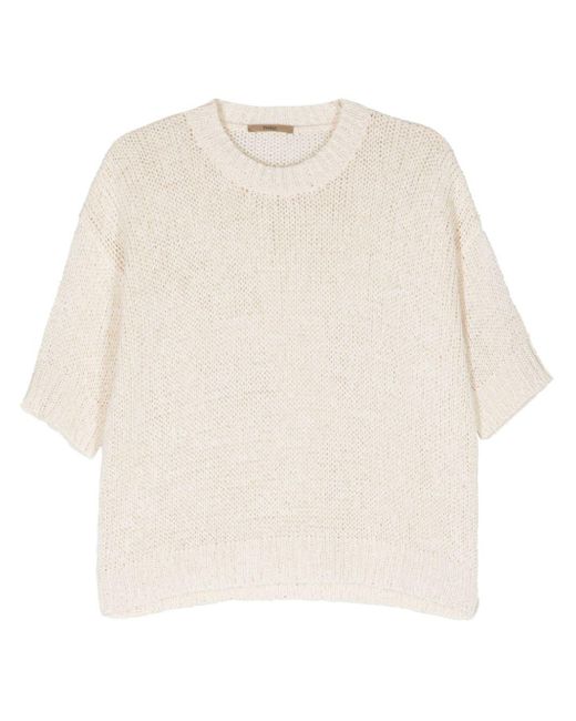 Nuur White Short-sleeve Open-knit Jumper