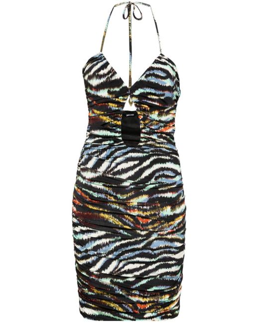 Just Cavalli Black Gerafftes Kleid mit Zebra-Print