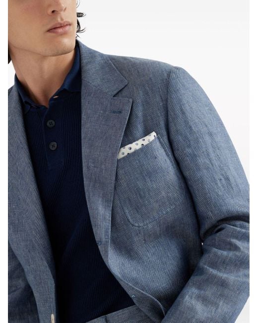 メンズ Brunello Cucinelli リネン シングルジャケット Blue