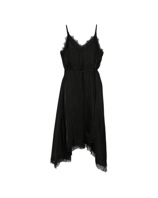 Juun.J Black Lace-Trim Slip Midi Dress