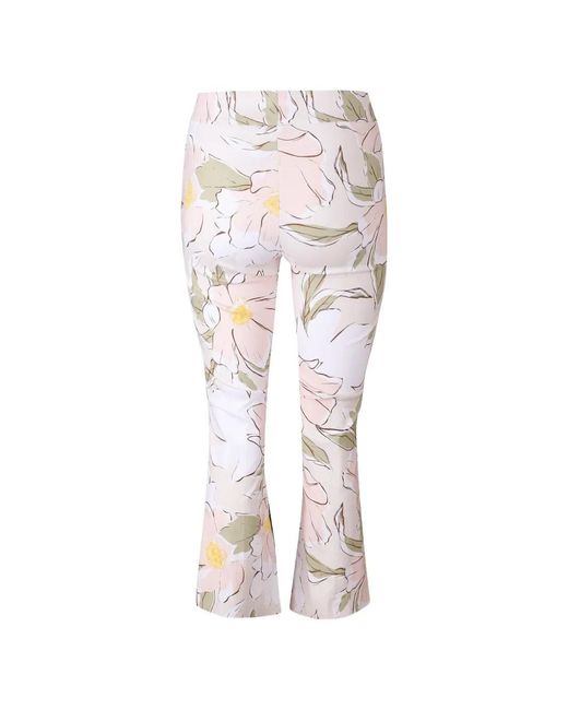Avenue Montaigne White Leo Floral Flared-Leg Trousers