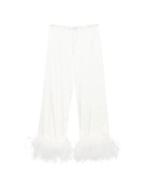 Oseree White Bridal Satin Pants Plumage