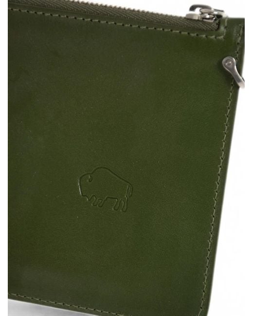 Il Bisonte Green Logo-Debossed Leather Cardholder