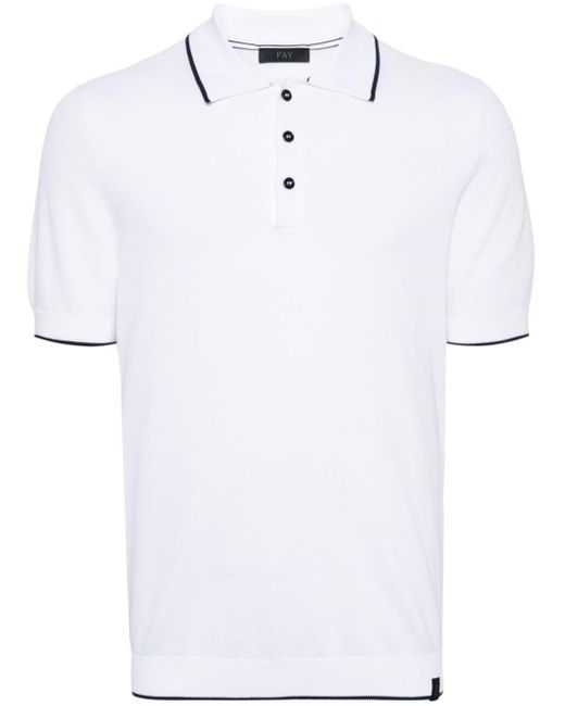 Fay White Contrast-trim Polo Shirt for men