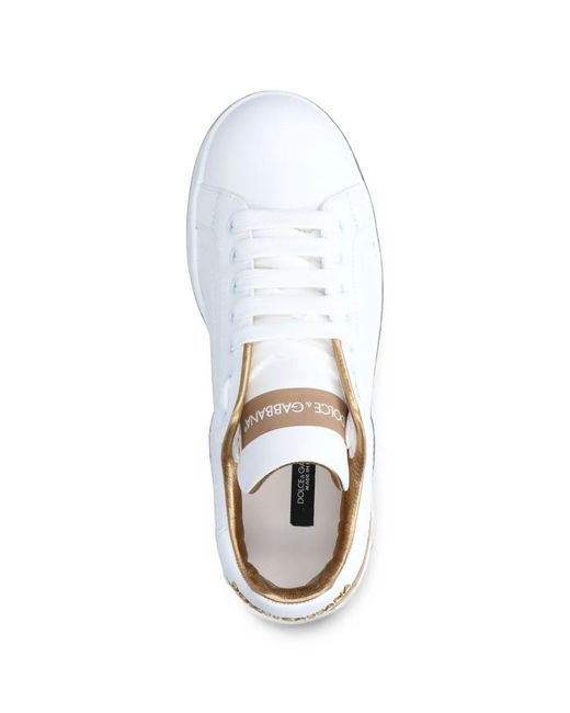 Dolce & Gabbana White Portofino Logo-Plaque Leather Sneakers
