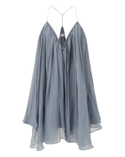 Into The East Blue V-Neck Silk Top