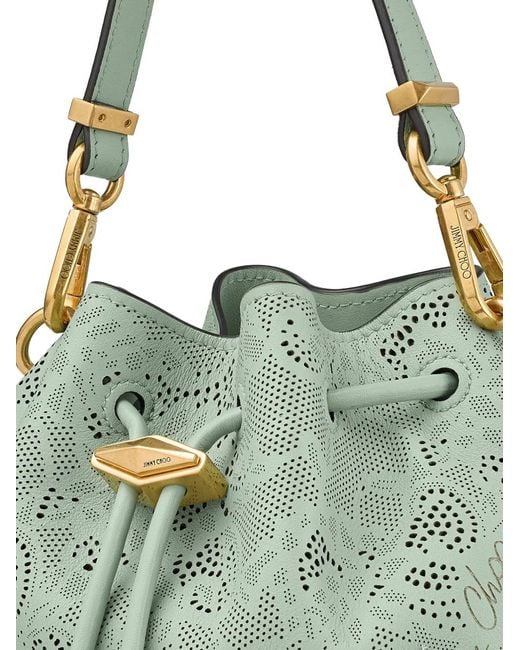 Jimmy Choo Green Small Cinch Perforated-Detail Shoulder Bag