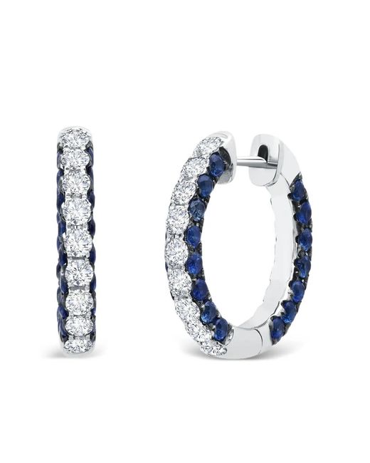 Graziela Blue 18K 3 Sided Sapphire And Diamond Hoop Earrings
