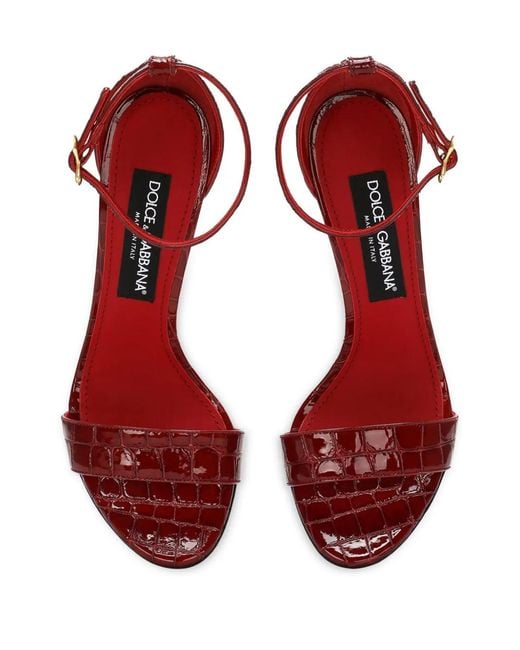 Dolce & Gabbana Red Calfskin Baroque Dg Sandals