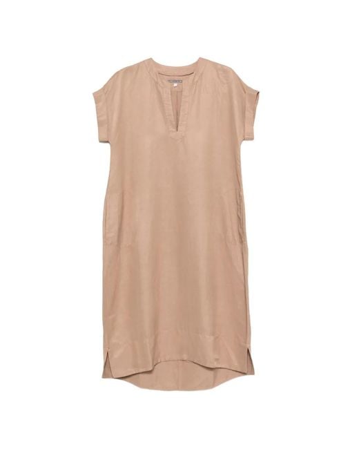 European Culture Natural V-Neck Midi Dress