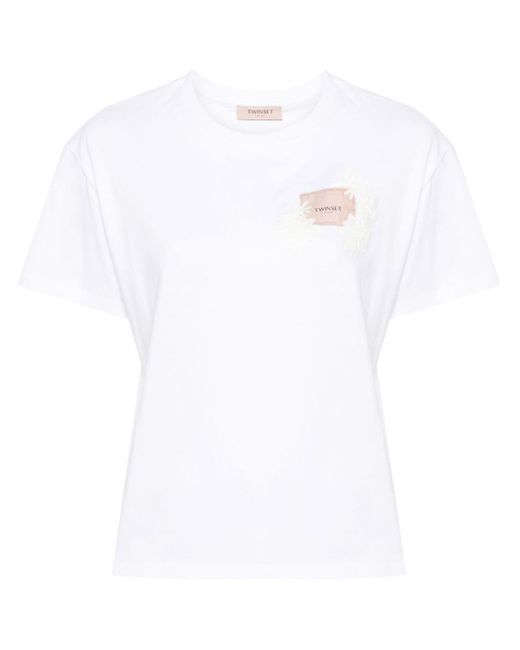 T-shirt Oval T Floreal di Twin Set in White