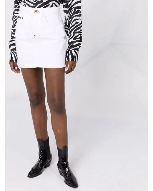 Philipp Plein White Denim Mini Skirt