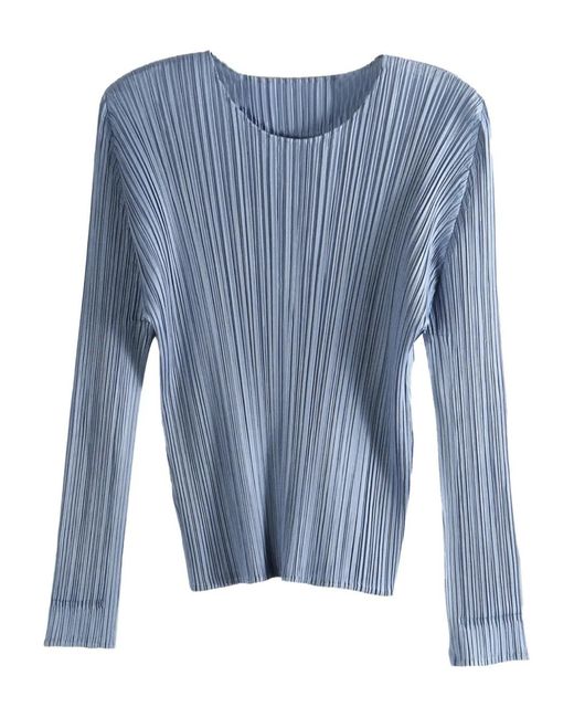 【PLEATS PLEASE】Long Sleeved Top Pleats Please Issey Miyake Pleated Long-Sleeved Top in Blue | Lyst