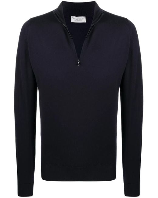 メンズ John Smedley ハーフジップ セーター Blue