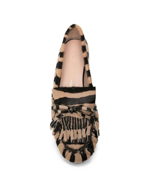 Stuart Weitzman White Fringe-Detail Zebra-Print Loafers