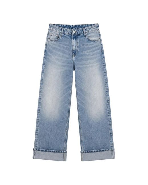 ICON DENIM Blue Monogram-Pattern Turn-Up Jeans for men