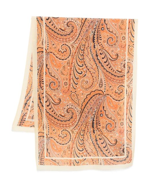 Etro Orange Foulard À Motif Cachemire