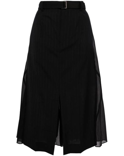 Sacai Black Prince Of Wales Check Midi Skirt