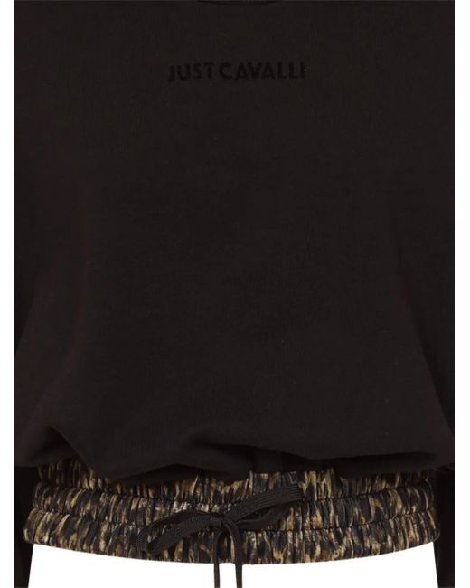 Just Cavalli Black Drawstring Leopard-Print Sweatshirt