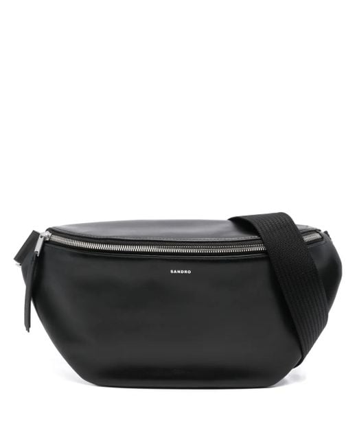 Sandro Black Logo-Stamp Leather Belt Bag for men