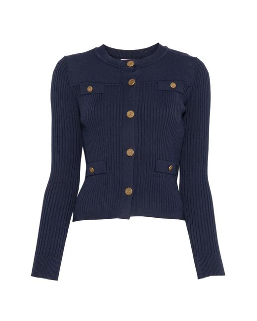 Twinset Blue Ribbed-Knit Button-Up Cardigan