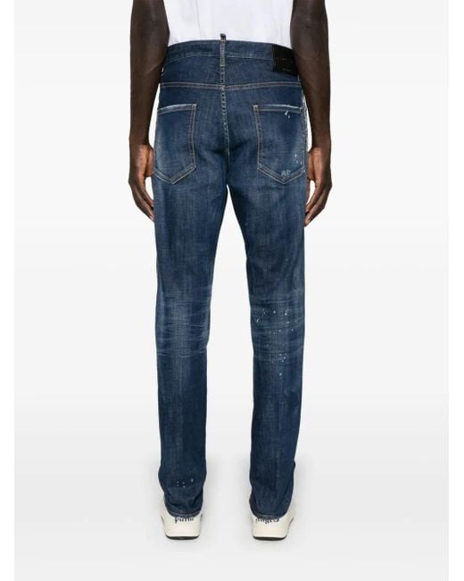 DSquared² Blue Tapered Distressed Mini Logo Jeans for men