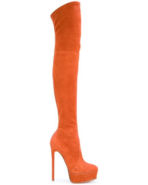 Casadei Orange Thigh Length Platform Boots