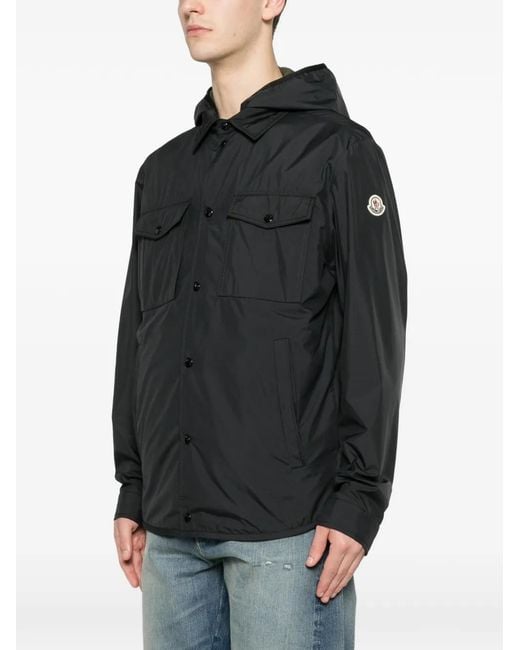 Moncler Black Logo-Patch Hooded Jacket for men