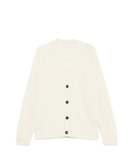 Diana Studio White Ribbed-Knit V-Neck Cardigan for men