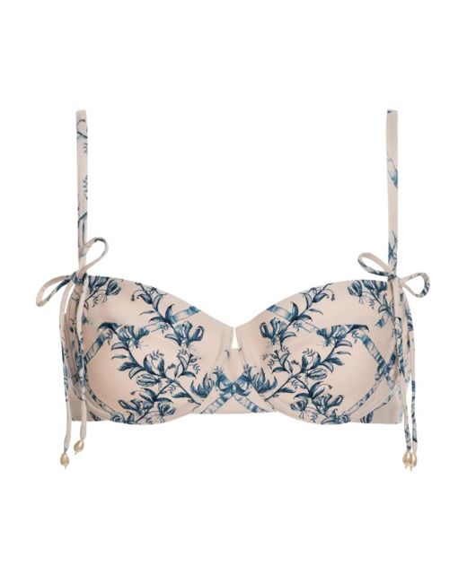 Top de bikini Asaí Wild con estampado floral Agua Bendita de color White
