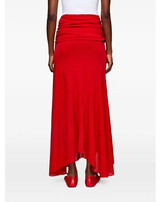 Ganni Red Twist-Detail Maxi Skirt