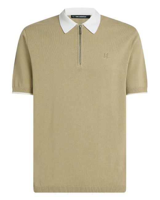 Karl Lagerfeld Green Contrast-Collar Half-Zip Polo Shirt for men