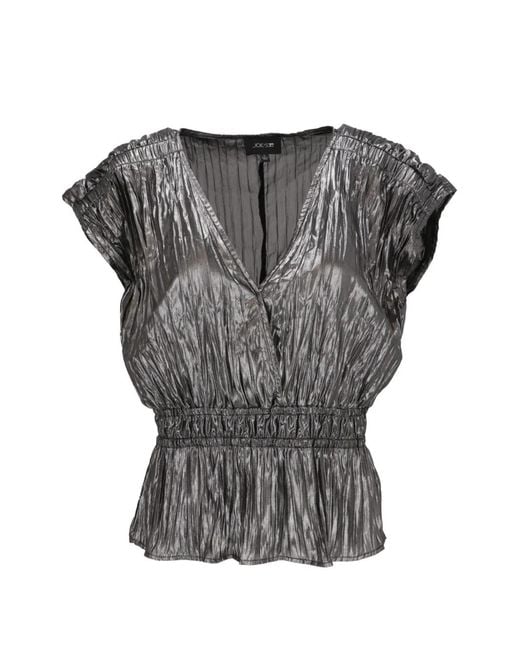 Joe's Jeans Gray Crinkled-Finish Elasticated-Waist Blouse