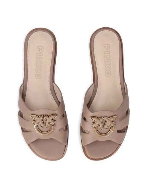 Pinko Brown Elegant Leather 'Milly' Slides