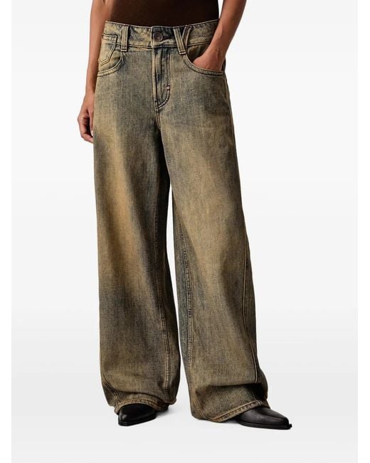 Miss Sixty Brown Logo Patch Wide-Leg Jeans