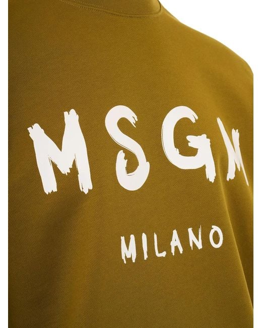 MSGM Green Logo-Print Sweatshirt for men