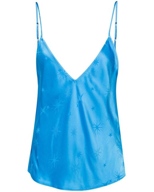 Forte Forte Blue Star-embroidered Satin Tank Top