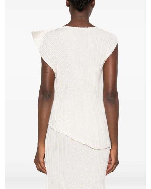 Issey Miyake White Unfurling Pleats Pleated Asymmetric Top