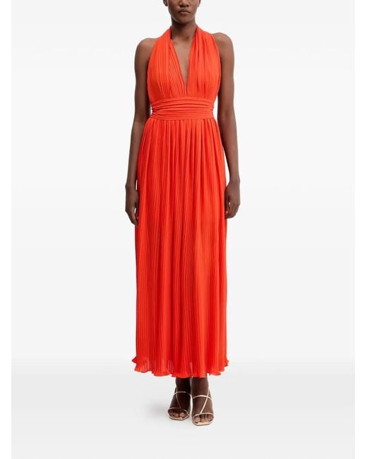 Bardot Red Halter-Neck Pleated Maxi Dress