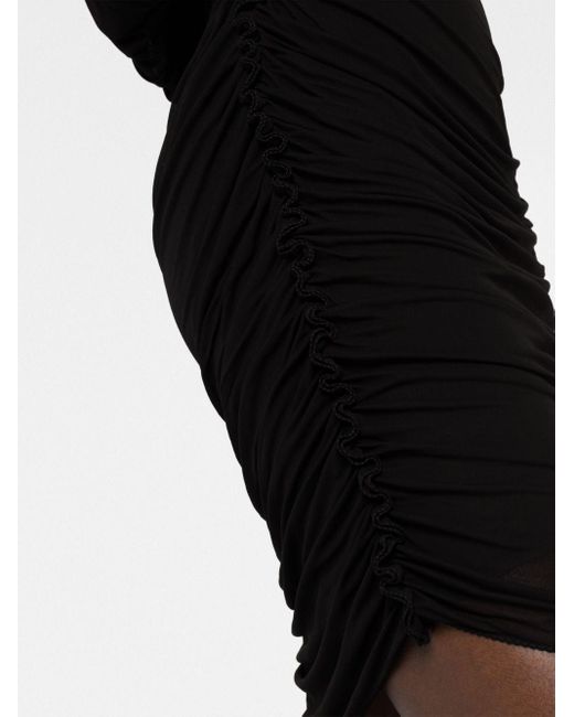 Saint Laurent Black Ruched V-neck Minidress